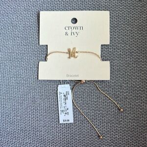 M initial adjustable gold tone bracelet